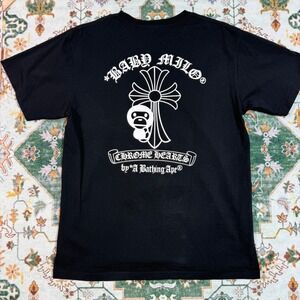 BAPE x Chrome Hearts T Shirt Black‎ Graphic Print Men's Size Large